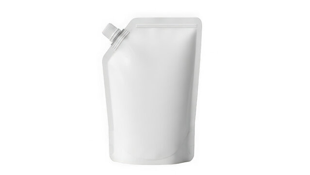 White stand-up pouch with spout isolated on transparent background
