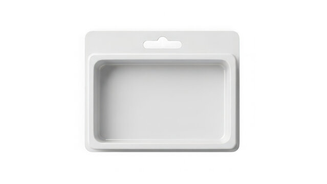 White blister packaging with hanging hole isolated on transparent background