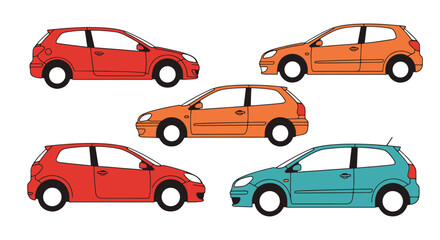 Fototapeta premium Hatchback Cars Line art high quality bold creative color illustration