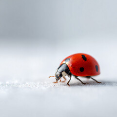 Obraz premium Close-up macro of a vibrant red ladybug walking on a smooth white surface