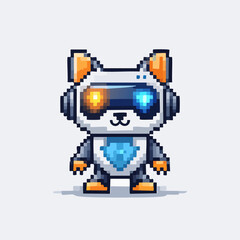 Fototapeta premium Cute robotic cat character in 8-bit pixel art style.