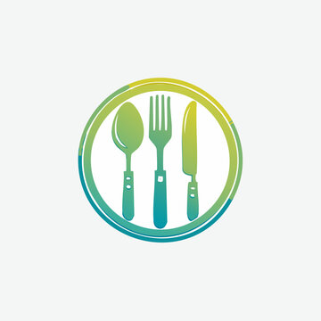 Cutlery set in a vibrant gradient circle, representing dining and food service.