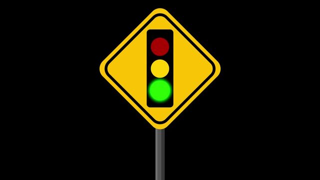 Animated Traffic Signal Warning Sign Cycling Through Light Phases