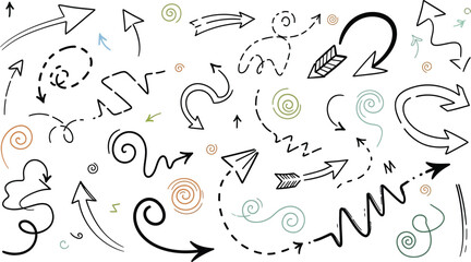 Obraz premium Collection of hand drawn arrows and directional symbols
