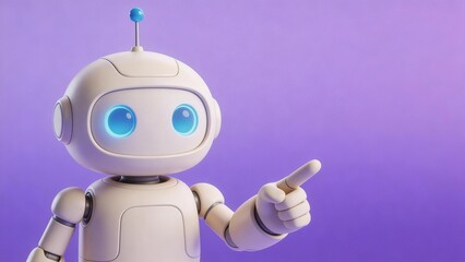 White robot with blue eyes pointing
