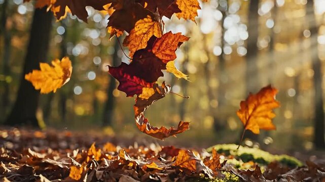 Autumn leaves falling from trees in a forest, captured in a serene outdoor environment from a low viewpoint like in (14).mp4