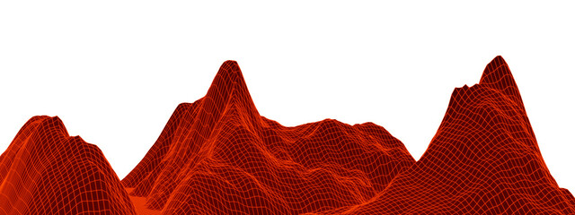 Red mountain wireframe . Grid terrain