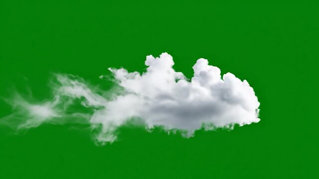 A fluffy, white cloud drifts across a bright green backdrop, showcasing detailed texture and form