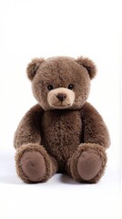 Fototapeta premium Dark brown teddy bear with stitched features and soft fur texture