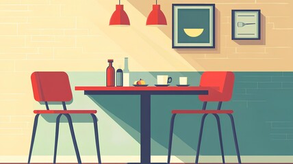 Restaurant interior illustration in flat style. Interior of a cafe.