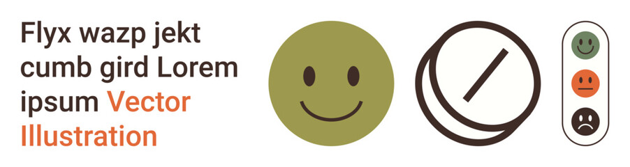 Emotion tracking, feedback systems, user interface, mental health, mood monitoring, mobile apps. A happy face, neutral symbol and slider with emoticons. Emotion tracking and feedback systems concept
