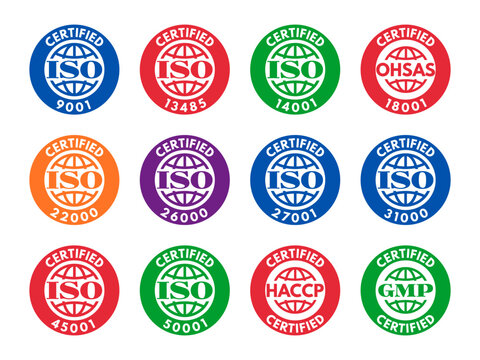 iso management system stamps, vector illustration isolated on white background