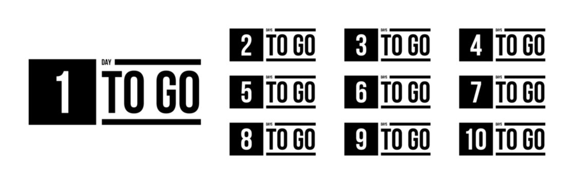 from 10 to 1 days left to go countdown set, announcement message or special offer banner collection