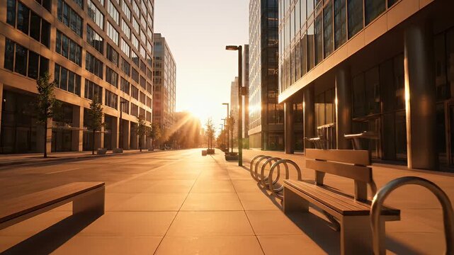 Modern City Office Buildings at Sunset, Urban Workspace Exterior