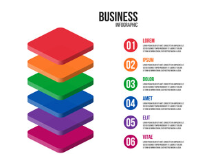 6 steps 3d multy layers chart, step by step diagram inforgaphic, report or presentation vector template, business process illustration © MasterSergeant