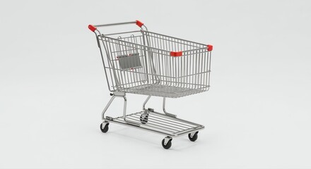 Empty Shopping Cart: An empty shopping cart stands ready, representing the anticipation of a shopping trip and the potential for a day of retail adventure.
