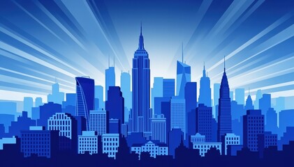Fototapeta premium City Skyline Silhouette: The image captures a stylized silhouette of a bustling city skyline, with iconic skyscrapers reaching towards the sky.