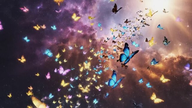 Abstract broken glass surface exploding under a vibrant starry sky