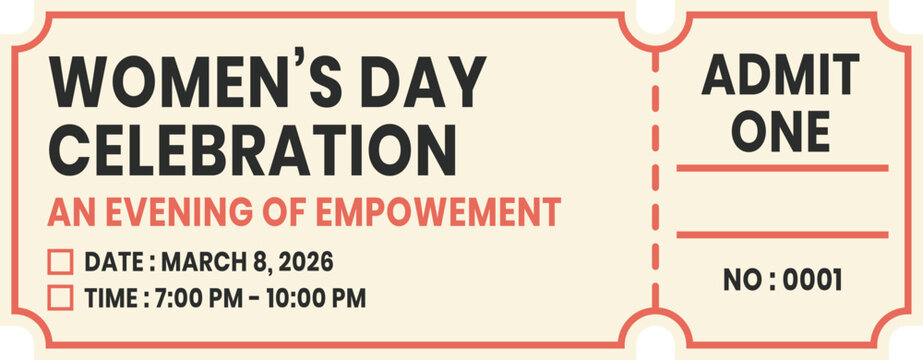 Retro Women's Day Celebration Event Ticket Template with Empowerment Theme