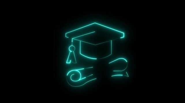 Abstract neon blue animation of a graduation cap and diploma concept, creating an artistic and symbolic motion background for education themes and celebratory moments.