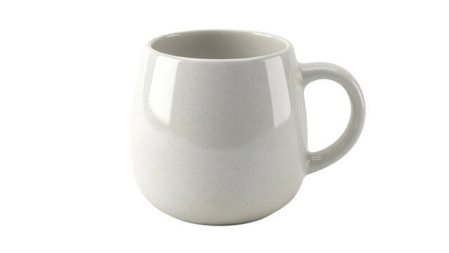 Single off-white ceramic coffee mug with a rounded belly and handle, isolated on a transparent background for branding mockups.