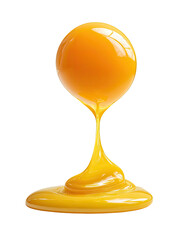 Golden-orange sphere drips thick, shiny liquid, forming a rich, viscous puddle on black