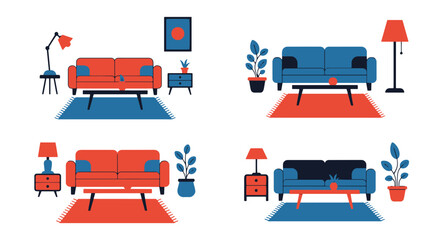 Fototapeta premium Living Room Line art filled color trendy design colorful creative illustration