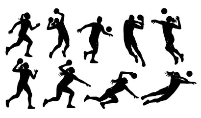 Fototapeta premium Mixed gender volleyball action silhouettes vector collection