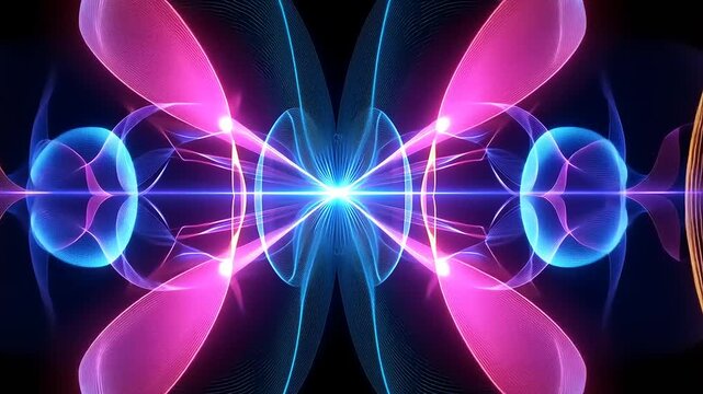 Vibrant abstract design showcasing dynamic light waves intersecting in a symmetrical pattern