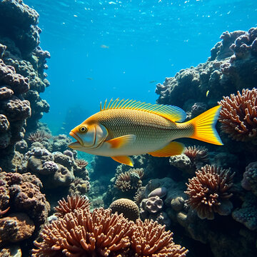 Coral Reef Full of life threadfin seabass orange fairy basslet