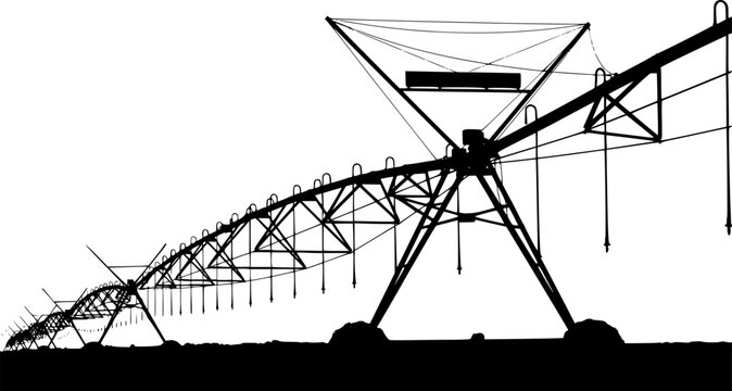 Large center pivot irrigation system silhouette isolated on white background
