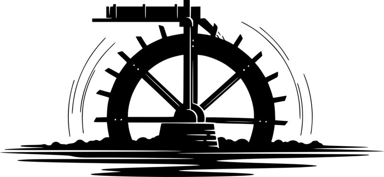 Water Wheel Silhouette Vector Illustration
