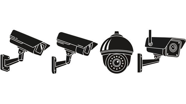 Multiple security cameras and dome surveillance devices monitor an outdoor area for safety and perimeter protection.