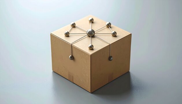 Cardboard Box with Pins and String.