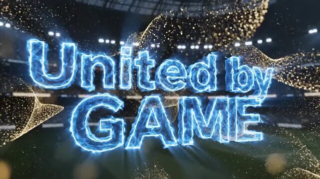 Exciting game night scene with glowing text and sparkling decorations in a large stadium