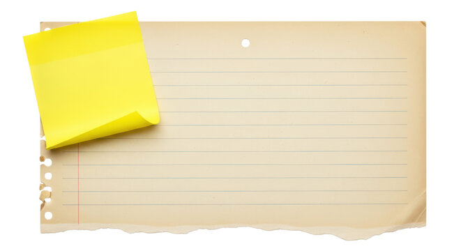 Vintage paper with yellow sticky note isolated on transparent background