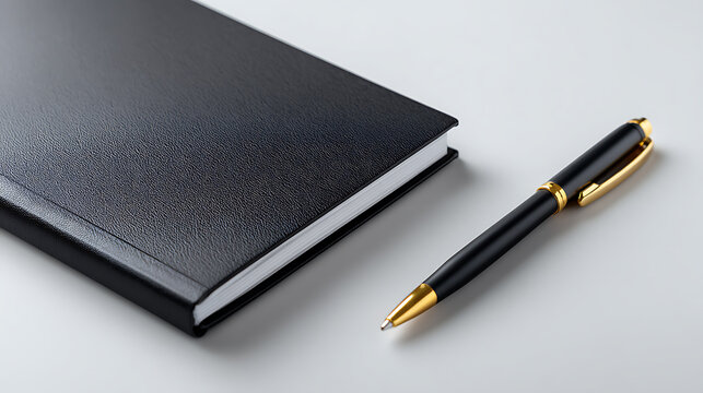 A classic black notebook and pen, ideal for writing, note-taking, and documentation