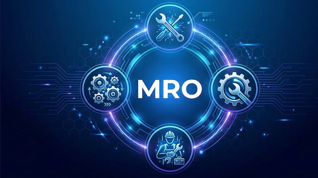 MRO Maintenance repair operations concept, maintaining, repairing, and managing equipment, machinery, and infrastructure in various industries. ai