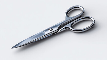 Obraz premium A close-up shot of a pair of scissors, highlighting its sleek metallic design and sharpness. The object is isolated, drawing attention to its form and function