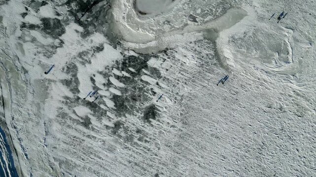 Top-Down Aerial View of Frozen Baltic Sea Shore and Icy Beach