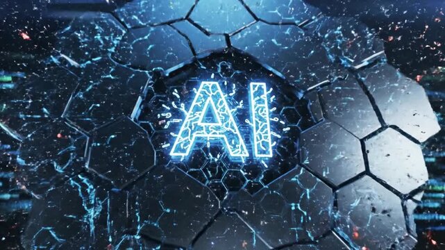 AI Revolution:  A futuristic and technological-driven visual, featuring an AI inscription amidst a detailed, complex structure.
