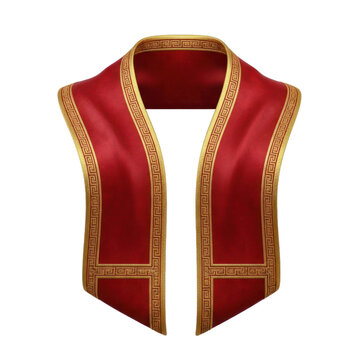 Elegant Red Clerical Stole With Gold Trim Intricate Pattern Isolated Transparent Background