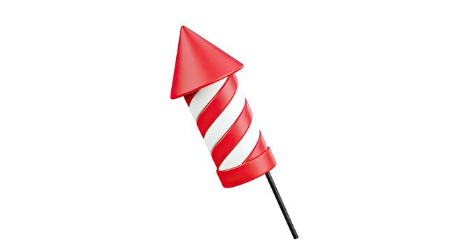 3D Render of a Red and White Striped Firework Rocket