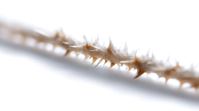 Close-up of a thorny stem. The sharp spines project outwards