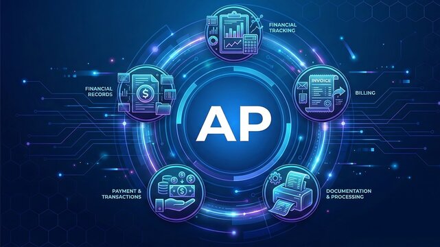 AP accounts payable concept, financial term used to describe the money a business or organization owes to its creditors and suppliers for goods and services that have been received but not yet paid.ai