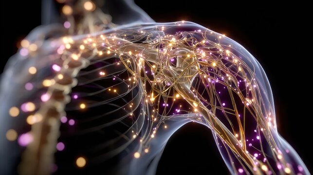 Glowing Neural Network of the Human Shoulder and Upper Torso