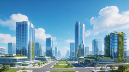 Obraz premium Futuristic cityscape with green buildings