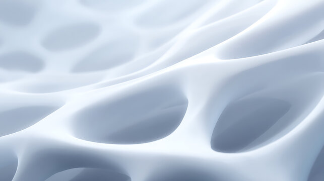 Abstract macro photograph of a porous, undulating surface. The image is rendered in soft, monochromatic tones and highlights the intricate textures and forms present.