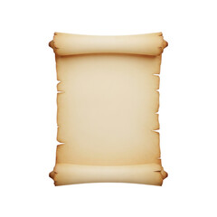 Old Parchment Scroll Open Top and Bottom Edge Rolled Detailed Aged Texture Isolated Transparent Background
