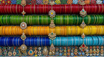 Colorful Fabric Rolls in Vibrant Hues with Ornate Details in Bright Lighting for Textile Design